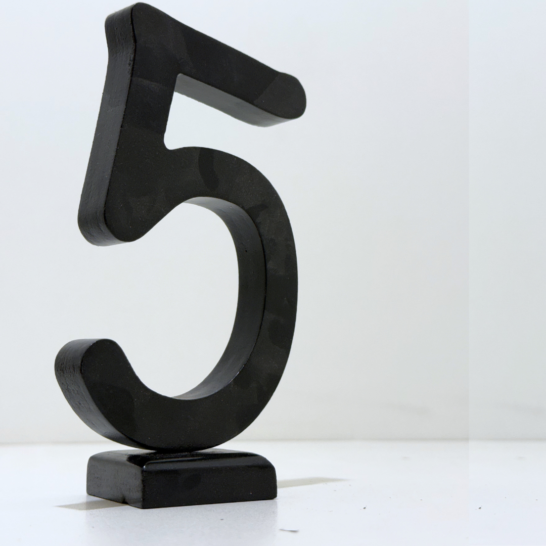 Decorative Wooden Number 5 in Black- Perfect for Home decoration