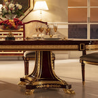 Exquisite Mahogany Dining Table with Intricate Gold Inlays