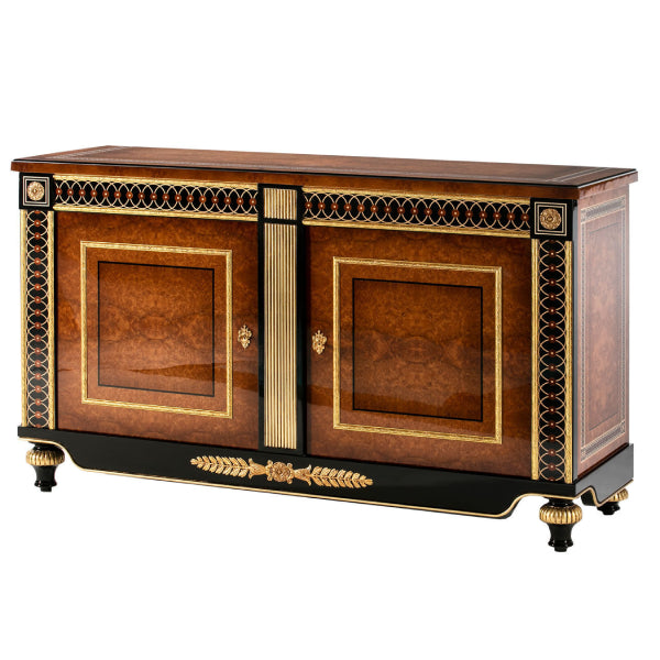 Refined Sideboard with Luxurious Wood Finish and Exquisite Gold Detailing