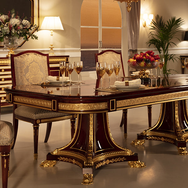 Exquisite Mahogany Dining Table with Intricate Gold Inlays