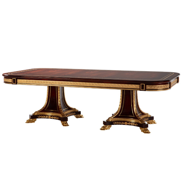 Exquisite Mahogany Dining Table with Intricate Gold Inlays
