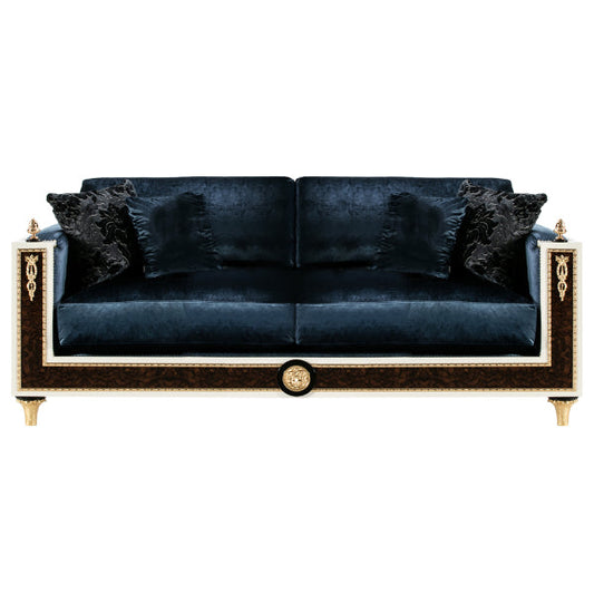 Elegant Dark Blue Velvet Sofa with Opulent Details