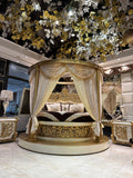 Exquisite Royal Baroque Bedroom Set with Ornate Gold Accents and Elegant Drapery Canopy