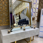 Gray Velvet Upholstered Bed with Mirrored Nightstands