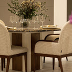 Sophisticated Round Dining Table with Marble Top and Textured Base