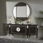 Elegant Curved Console Table with Sophisticated Mirror and Lighting