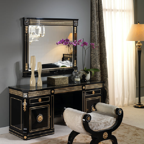 Exquisite Black Lacquered Desk with Gold Accents