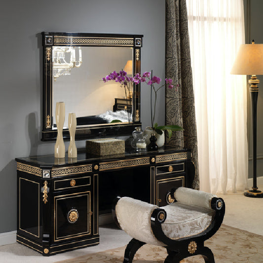 Exquisite Black Lacquered Desk with Gold Accents