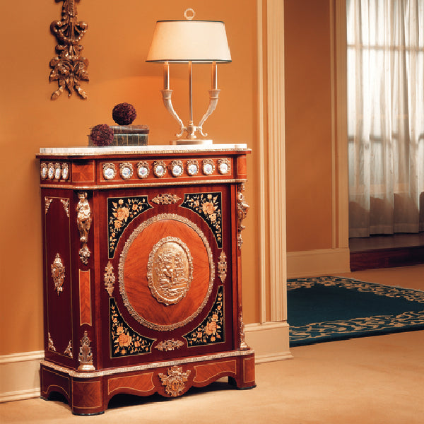 Exquisite Cabinet with Intricate Marquetry and Elegant Gold Accents