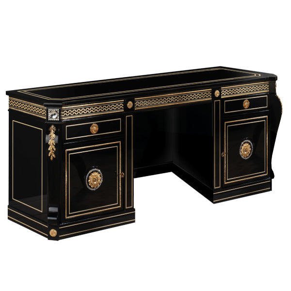 Exquisite Black Lacquered Desk with Gold Accents