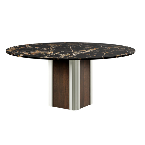 Sophisticated Round Dining Table with Marble Top and Textured Base