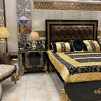 Luxury Greek Bed with Intricate Carvings and Velvet Upholstery