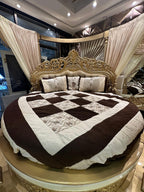 Exquisite Royal Baroque Bedroom Set with Ornate Gold Accents and Elegant Drapery Canopy