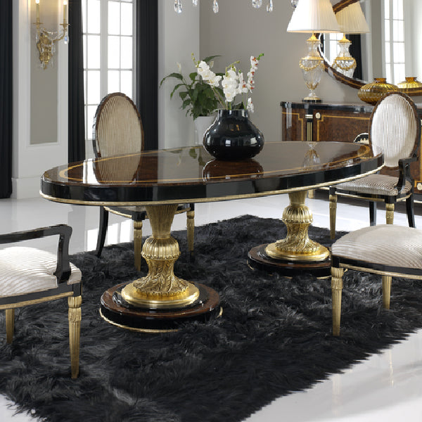 Elegant Oval Dining Table with Luxurious Gold Accents
