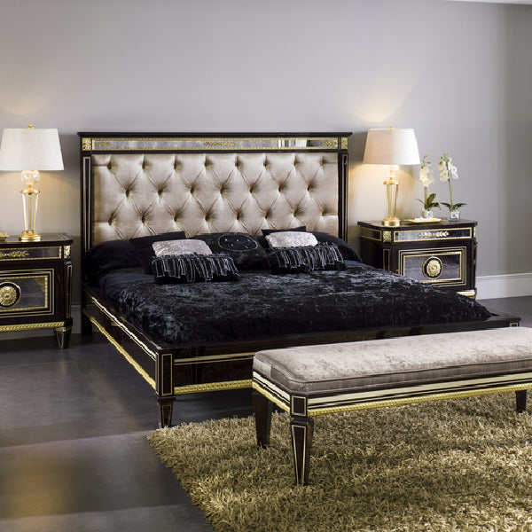 Chic Upholstered Bed with Glamorous Finish