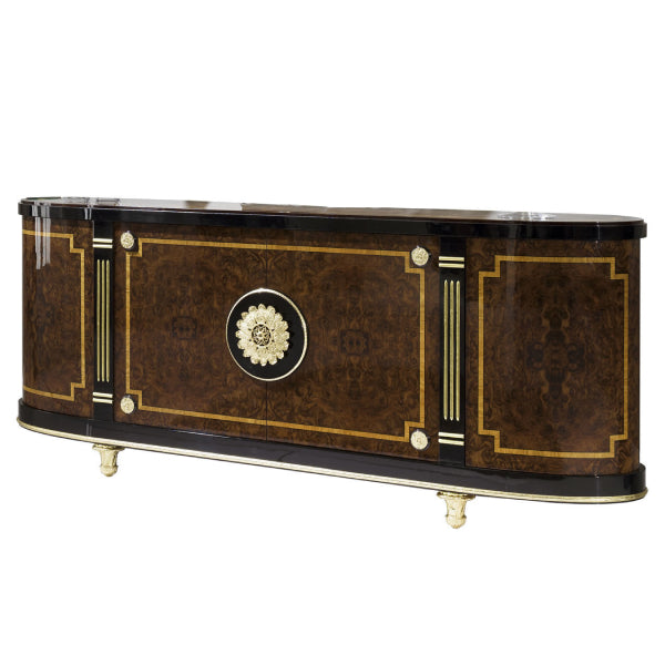 Exquisite Curved Sideboard with Rich Wood and Elegant Accents