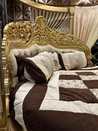 Exquisite Royal Baroque Bedroom Set with Ornate Gold Accents and Elegant Drapery Canopy