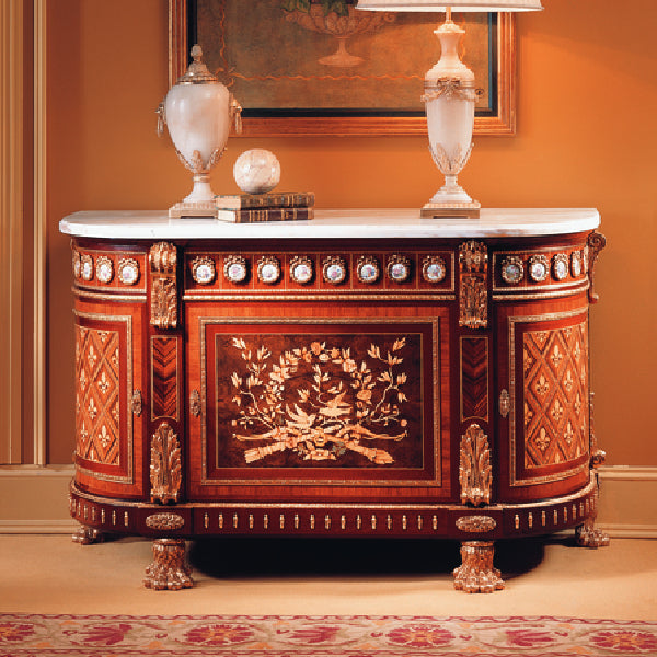 Opulent Sideboard with Intricate Marquetry and Marble Top