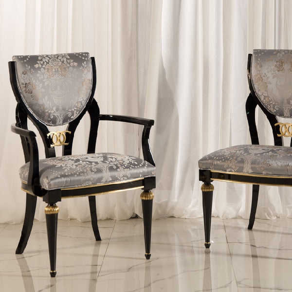 Sophisticated Floral Upholstered Dining Chair with Gold Accents
