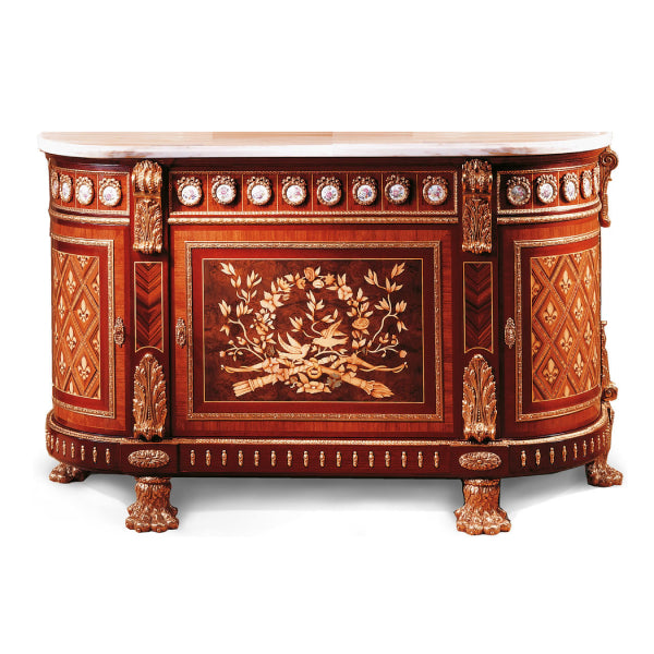 Opulent Sideboard with Intricate Marquetry and Marble Top