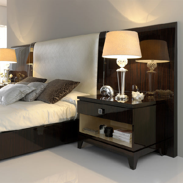 Elegant Bed with Integrated Nightstands and Luxurious Details