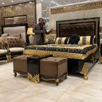 Luxury Greek Bed with Intricate Carvings and Velvet Upholstery