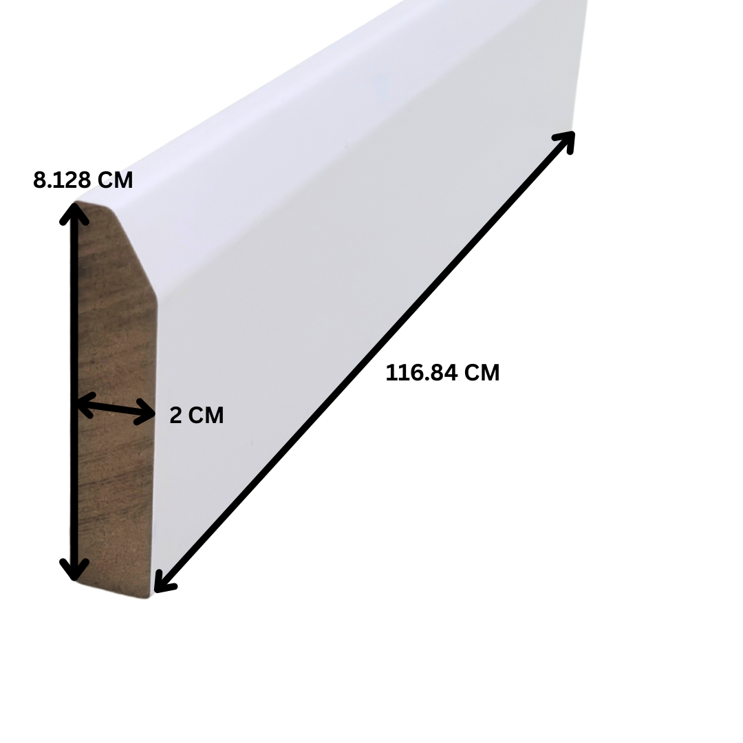 White MDF Skirting Board 116 cm – Chamfered Profile | Pre-Finished & Moisture-Resistant | Easy to Fit with Fixings | Modern Baseboard Trim | Ships Same Day – Purely Panache