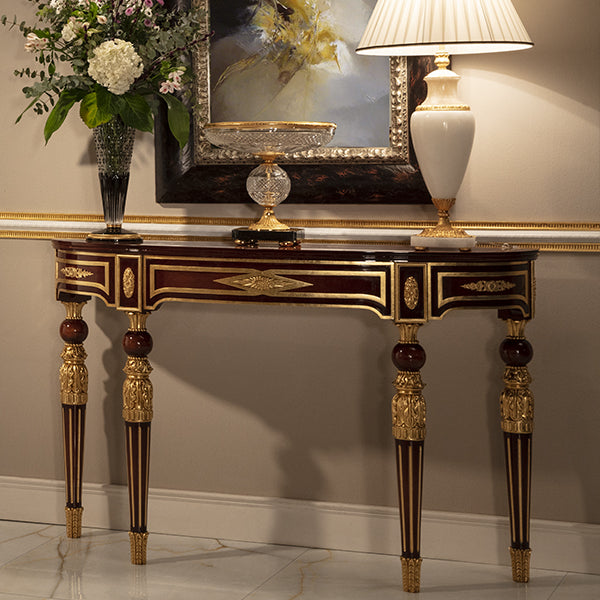 Regal Console Table with Intricate Gold Leaf Detailing