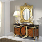 Sophisticated Sideboard with Rich Wood Finish and Elegant Gold Accents