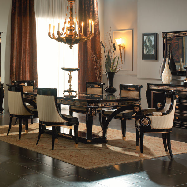 Elegant Black Lacquered Dining Chair with Gold Accents