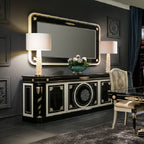 Elegant Black and Gold Sideboard with Intricate Detailing