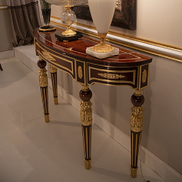 Regal Console Table with Intricate Gold Leaf Detailing