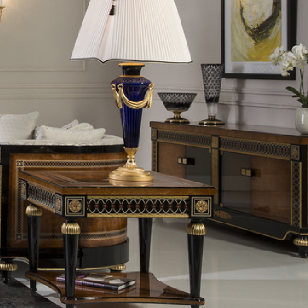 Chic Brown and Black Sideboard with Elegant Gold Accents