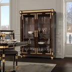 Elegant Display Cabinet with Glass Doors and Decorative Accents