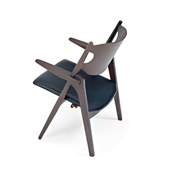 Stylish Dark Wood and Black Leather Armchair