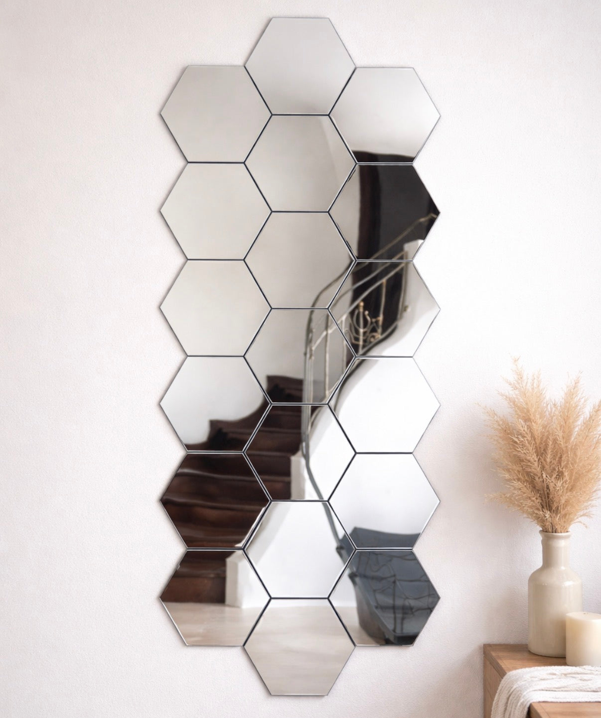 16-Piece Hexagon Acrylic Mirror Wall Décor | Modern Honeycomb Design (DIY, Lightweight)