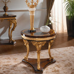 Luxurious Round Side Table with Rich Wood Top and Golden Accents