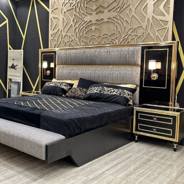 Opulent Black and Gold Bedroom Suite with Classic Details