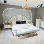 Luxurious Modern Bedroom Set with Elegant Curved Headboard and Glam Accents
