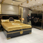 Luxury Greek Pattern Bed with Brass Accents