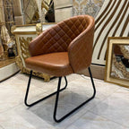 Camel Leather Tufted Accent Chair