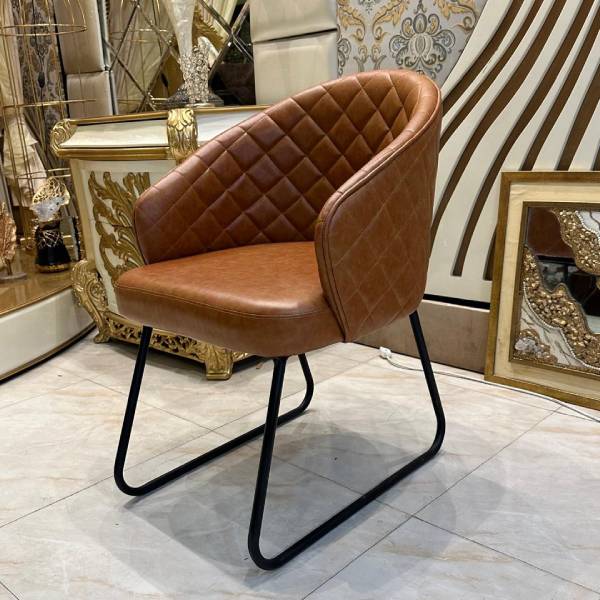 Camel Leather Tufted Accent Chair