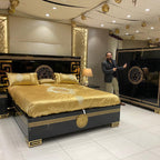 Luxury Greek Pattern Bed with Brass Accents