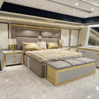 Elegant Beige and Gold Bedroom Set: Timeless Luxury