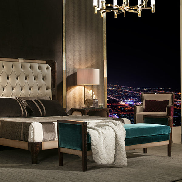 Luxurious Modern Bedroom with Elegant Furnishings and Stunning City Views