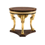 Luxurious Round Side Table with Rich Wood Top and Golden Accents