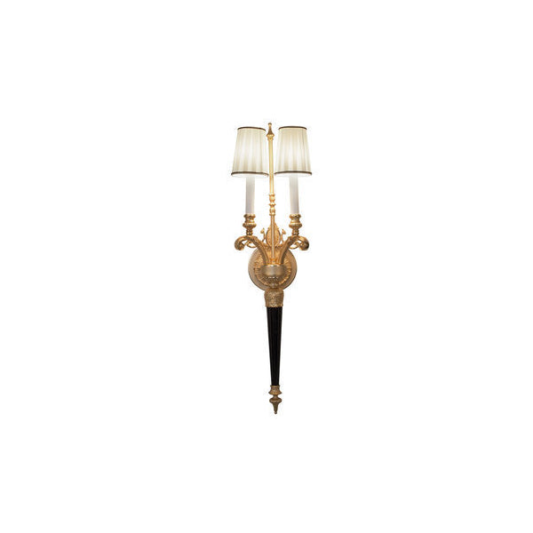 Elegant Two-Arm Wall Sconce with Gold and Black Accents