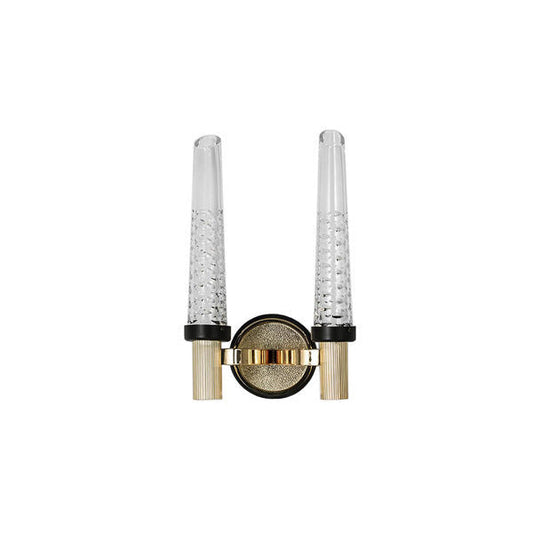 Elegant Two-Light Wall Sconce with Textured Glass and Gold Accents