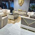 Luxury Beige and Gold Living Room Furniture Set with Marble Accents and Elegant Detailing