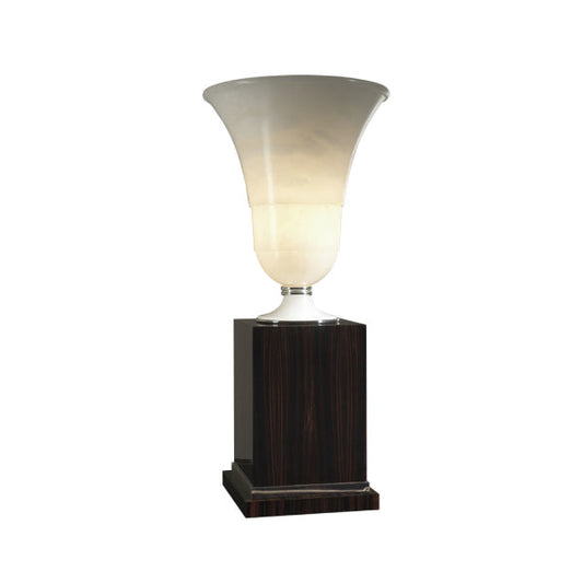 Elegant Table Lamp with Alabaster Shade and Rich Wood Base